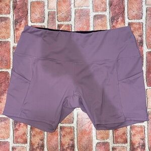 Pre-Owned ODODOS High Waisted Yoga Biker Shorts Purple Plus Size 2XL Spandex